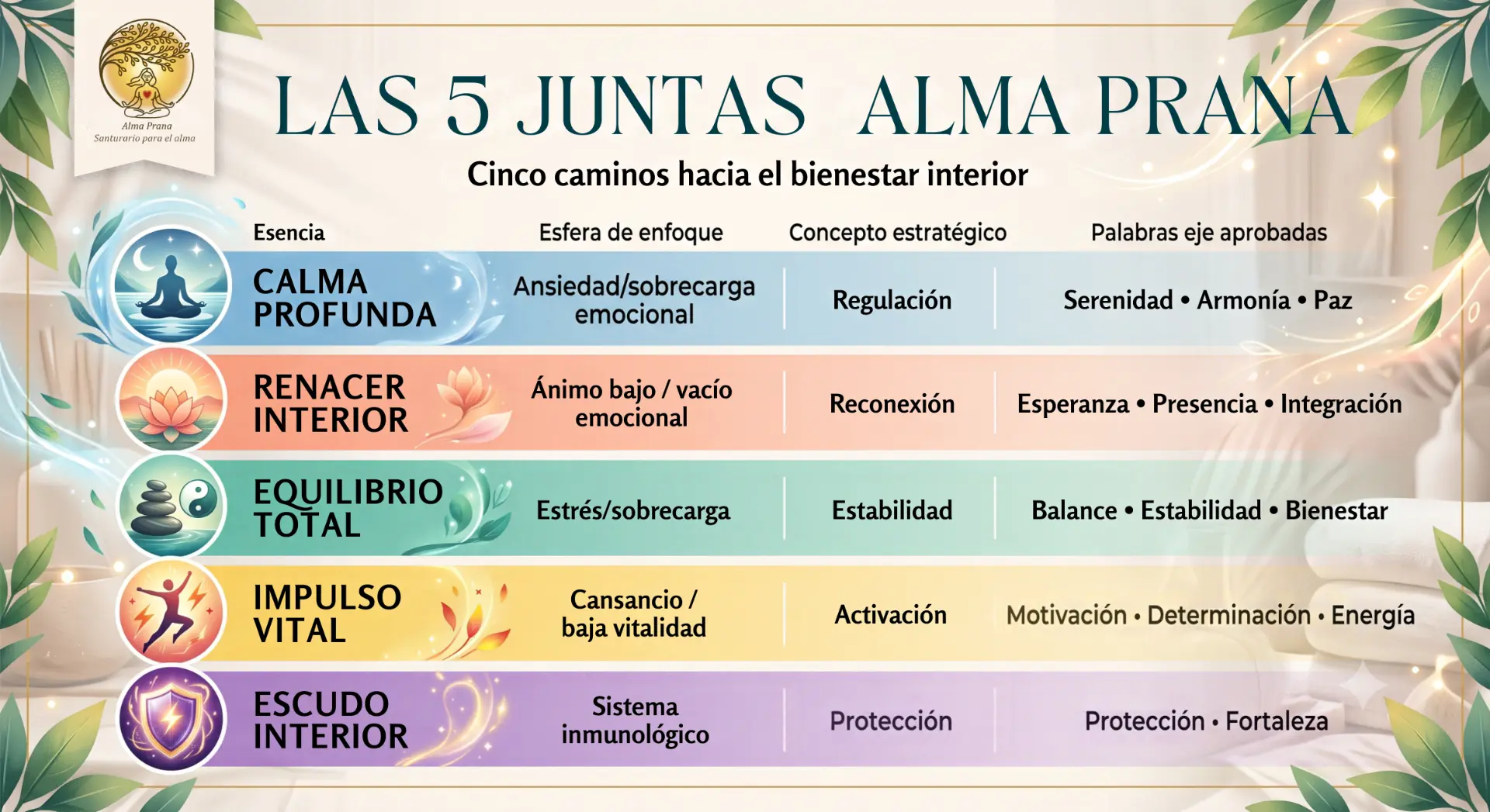 Las 5 Juntas Alma Prana: cinco caminos hacia el bienestar interior